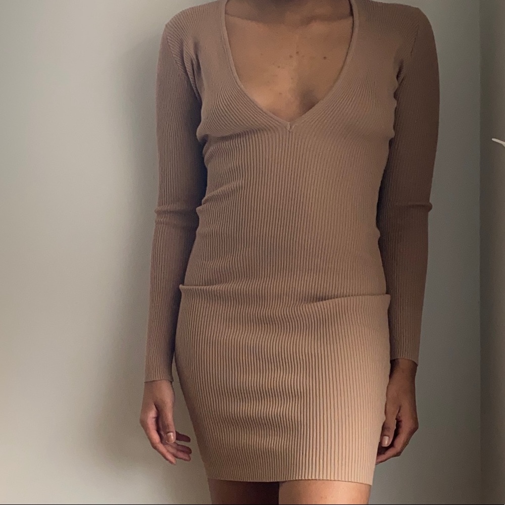 Fast Fashion Ribbed Midi Dress Tan